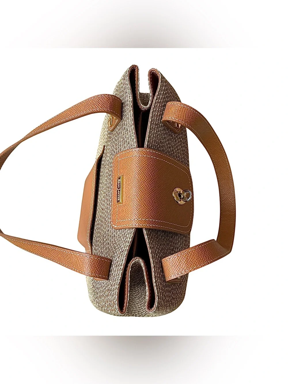 ERIC JAVITS “Squishee” Straw & Leather Small Bag